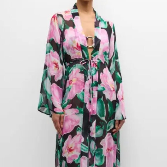 Floral Kimono Robe - Pink and Green - Picture 1 of 3